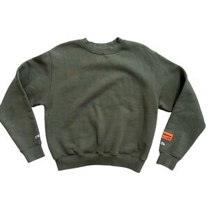 Heron Preston Crew Neck Sweatshirt Pullover Army Green Embroidered Size XS